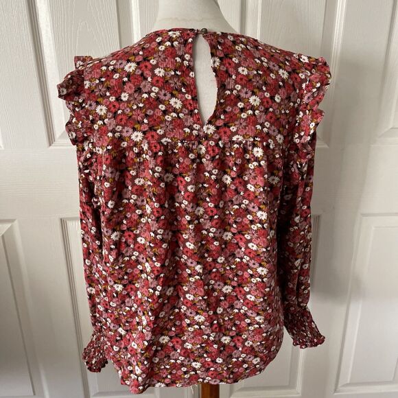 Knox Rose Womens Top Medium Cottage Core Boho Floral Ruffle Hippie Shirred Pink - Picture 7 of 14